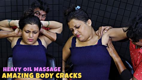 She Received Heavy Oil Massage Head And Body Massage With Oil Neck