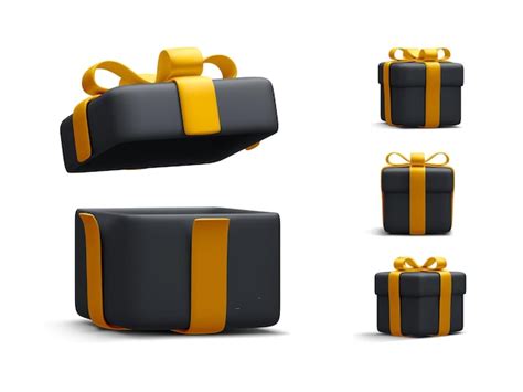 Premium Vector Set Of D Realistic Black Gift Boxes With Gold Ribbon