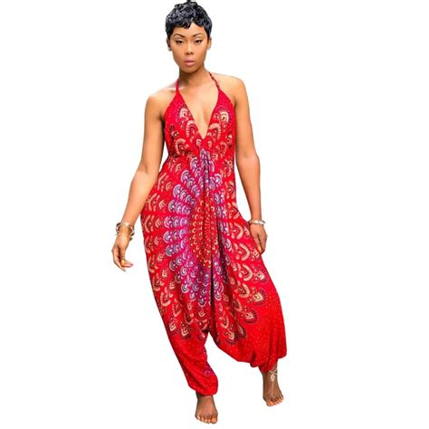 Summer Dashiki African Ethnic Sexy Rompers Womens Jumpsuit 2018 V Neck