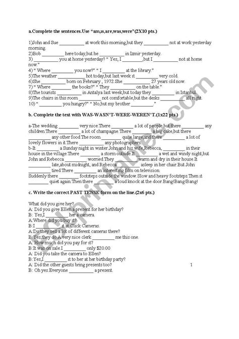 Correct Verb Tense Worksheet