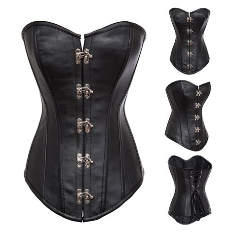 Corset Gothique En Simili Cuir Noir Avec Superbes Crochets De Fermeture