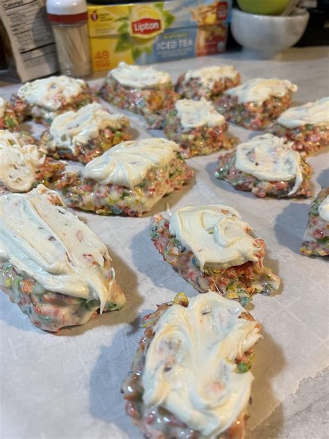 Homemade Fruity Pebbles Crispy Treats With White Chocolate On Top