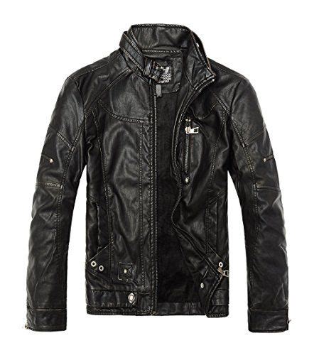 WULFUL Men S Vintage Stand Collar Leather Jacket