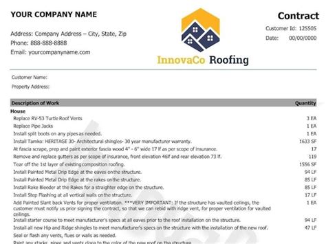 Roofing Contract Template Roofing Quote Form Roofing Etsy