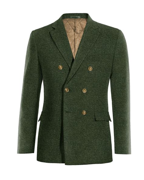 Forest Green Herringbone Tweed Double Breasted Suit Jacket