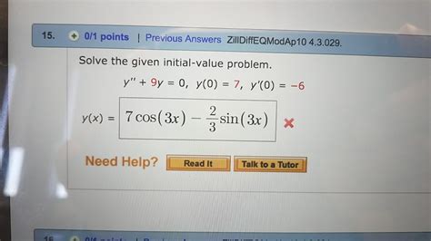 Solved Solve The Given Initial Value Problem Y 9y 0