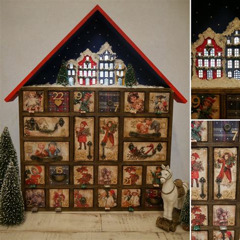 Advent Calendar Wood Advent Calendar Vintage Christmas Handmade Advent