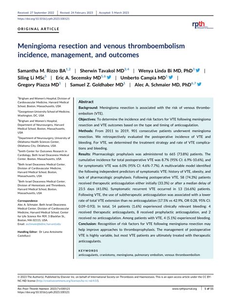 Pdf Meningioma Resection And Venous Thromboembolism Incidence