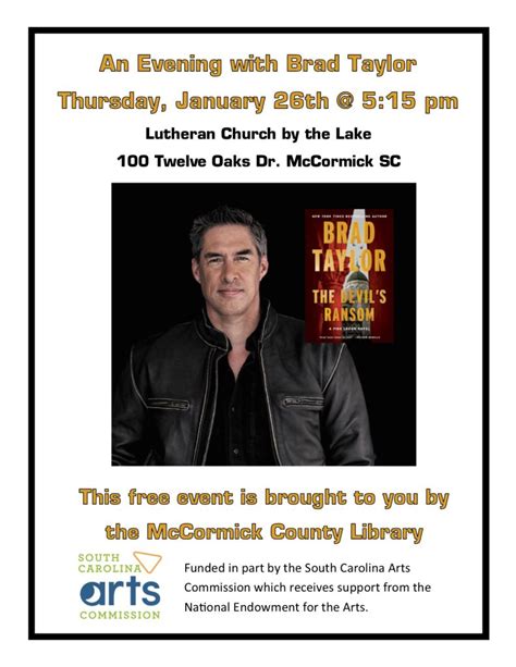 An Evening With Brad Taylor Jan 26th 2023 Mccormick County Library