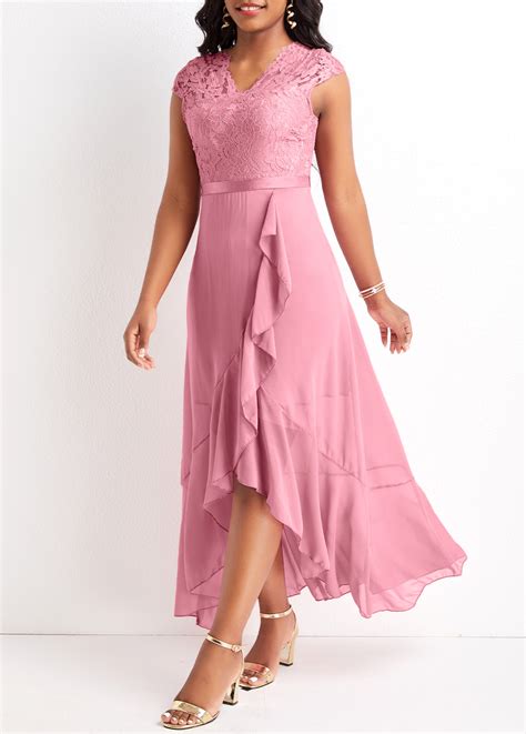 Pink Plus Size Lace High Low Dress Usd 3798