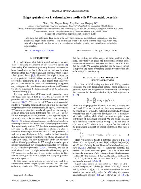 Pdf Bright Spatial Solitons In Defocusing Kerr Media With Pt