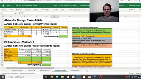 Lehrvideo Excel 4 Rechnen mit absoluten Bezügen YouTube