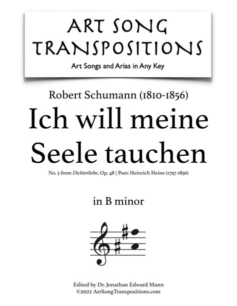 Schumann Ich Will Meine Seele Tauchen Op No Transposed To B