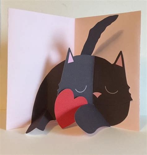 Pop Up 3d Black Cat With Heart Mothers Day Greeting Card Birthday Card Popup Love Valentine