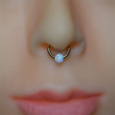 Gold Septum Ring Mm Opal Septum Piercing Gauge Nose Etsy