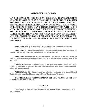 Fillable Online Ordinance No An Ordinance Of The City Of Brenham