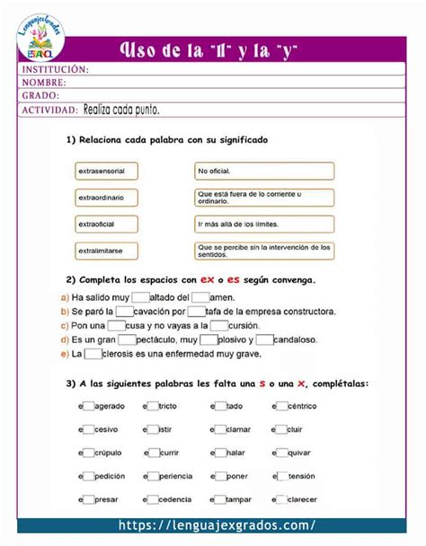 Uso De La “ll” Y La “y” Para Niños Con Ejemplos Y Ejercicios