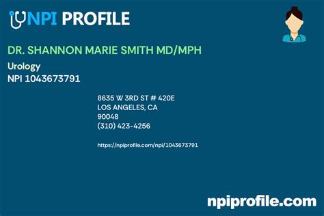 Dr Shannon Marie Smith Mdmph Npi 1043673791 Urology In Los