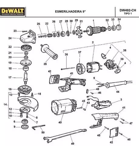 Vista Explodida Esmerilhadeira Dewalt Dw492 ch B2 Tipo 1 à venda em