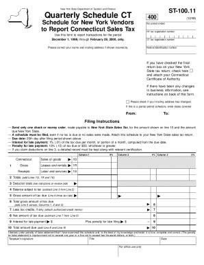 Fillable Online Tax Ny Form ST 100 11 12 99 Quarterly Schedule CT