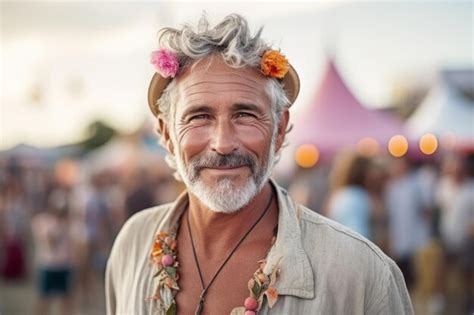 Premium AI Image Attractive Mature Man At The Festival