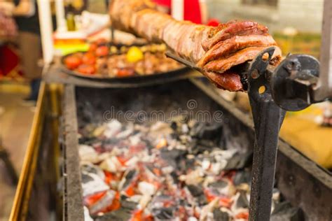 Roasting Meat On Spit Stock Image Image Of Cooking Cuisine 30064057