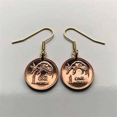 Zambia Ngwee Coin Earrings Cute Aardvark Anteater Lusaka African