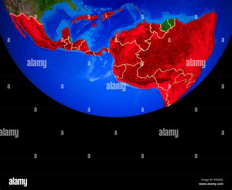 América Latina Desde El Espacio Sobre El Modelo Del Planeta Tierra Con Las Fronteras Del País