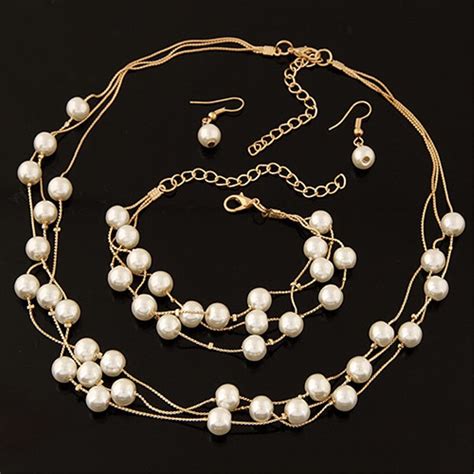 Hot Fashion Imitation Pearl Jewelry Set Pearl Double Layer Earring