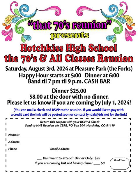 Hotchkiss High School "that 70s Reunion" & All Class Reunion, Pleasure ...