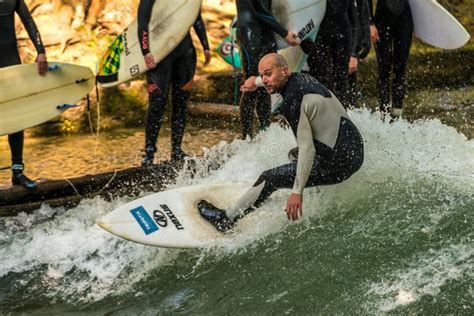 Munich Germany July Surfer In The City River Called