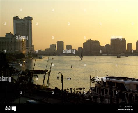 Nile sunset view from the Intercontinental Hotel in Cairo – Egypt Stock ...