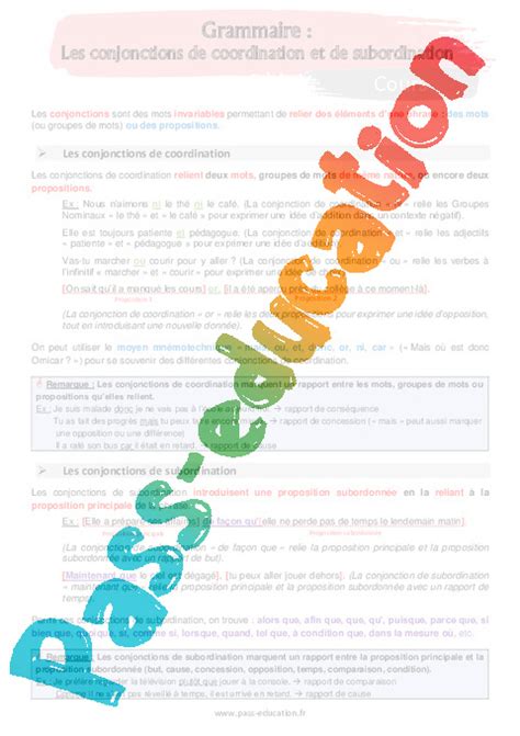 Les Conjonctions De Coordination Et De Subordination Me S Quence