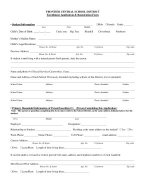 Fillable Online Enrollment Registration Form Frontier Central School