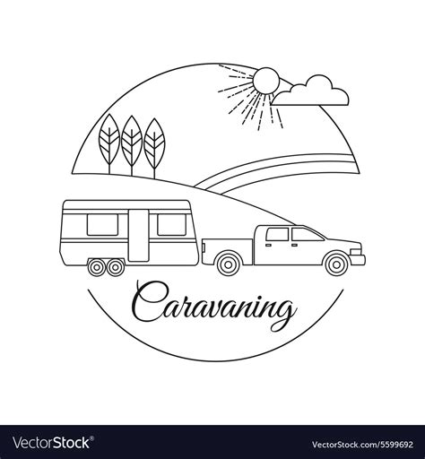 Caravaning Tourism Outline Background Royalty Free Vector