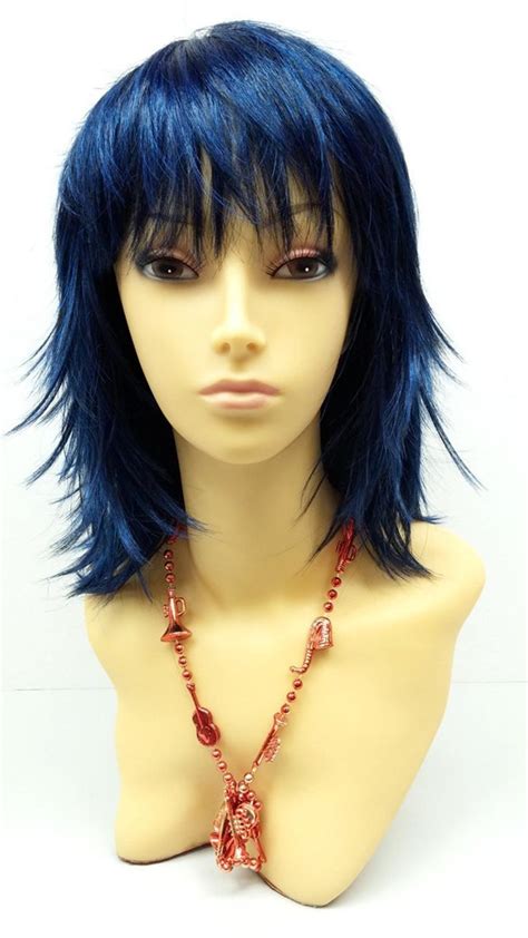 12 Inch Midnight Dark Blue Shag Style Wig Straight And Etsy Dark