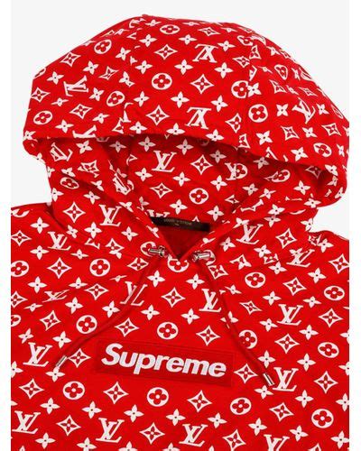 Supreme Cotton Louis Vuitton X Supreme Logo Hoodie In Red For Men Lyst