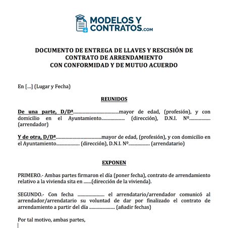 Modelo Fin De Contrato De Arrendamiento De Vivienda