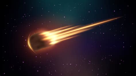 Realistic Asteroid Fall on Fire, Comet in Outer Space Background ...