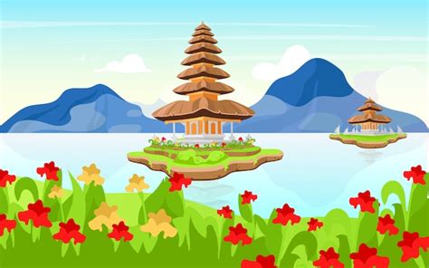 Pura Ulun Danu Bratan Illustration Hindu Shaivite Wassertempel Auf