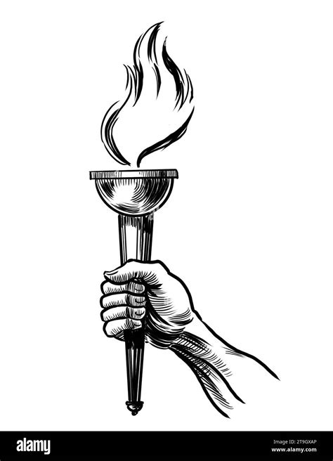 Hand With A Torch Hand Drawn Black And White Drawing Stock Photo Alamy