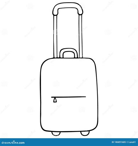 Suitcase Vector Illustration Travel Bag On Wheels Sketch Outline On