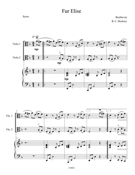 Fur Elise Viola Duet With Piano Accompaniment Arr B C Dockery By