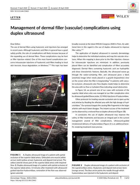 Pdf Management Of Dermal Filler Vascular Complications Using Duplex Ultrasound