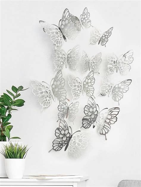 12pcs Paper Butterfly Sticker Creative Solid Flower Hollow Self