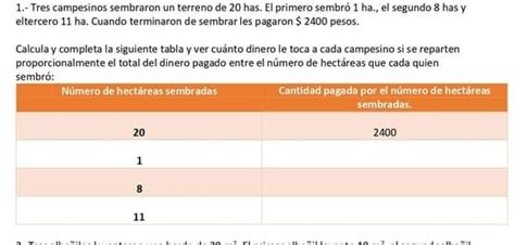 Solved 1 Tres Campesinos Sembraron Un Terreno De 20 Has El Primero