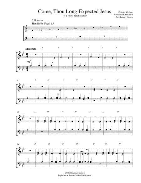 Come Thou Long Expected Jesus For Octave Handbell Choir Arr