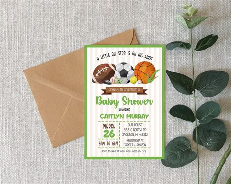 Editable Sports Themed Baby Shower Invitation, Sport Theme Baby Shower ...