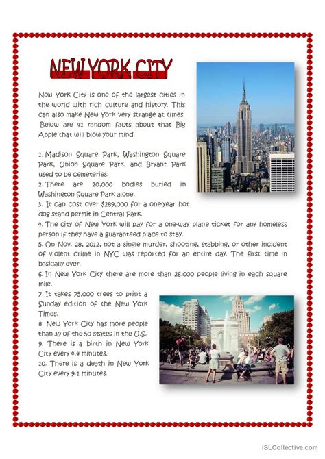 New York City Facts English Esl Worksheets Pdf And Doc