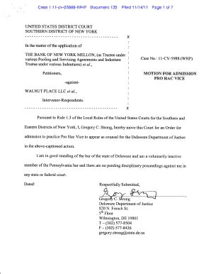 Fillable Online No 135 Motion For Admission Pro Hac Vice Countrywide